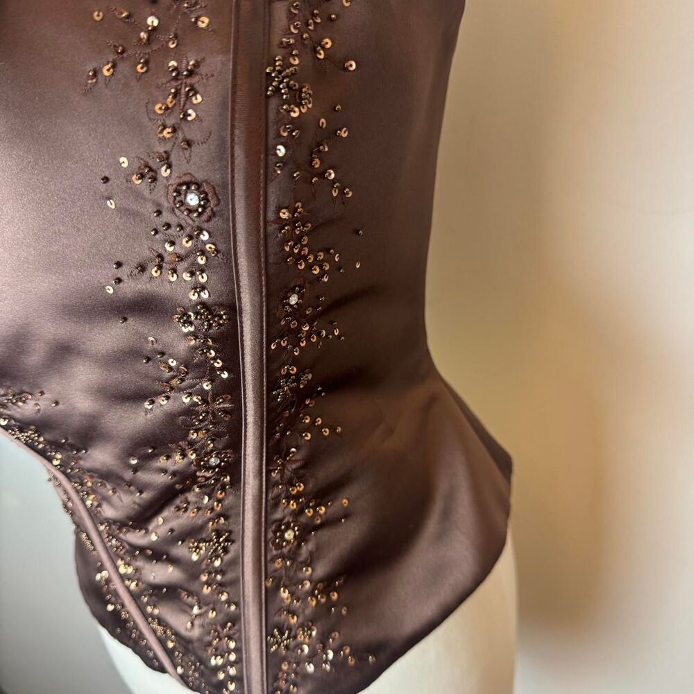 New Image Vintage y2k brown corset top with embroidered rhinestone - Picture 4 of 5